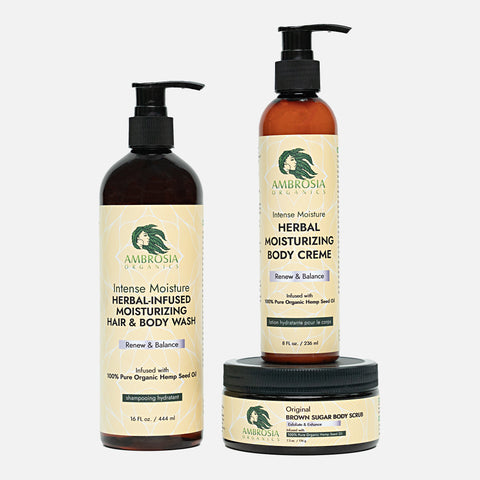 Herbal-Infused Hair & Body Wash, Rose Hip Seed Oil Body Creme & Sugar Body Scrub