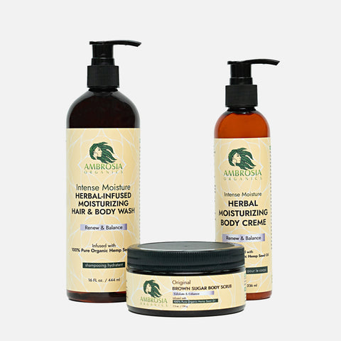 Herbal-Infused Hair & Body Wash, Rose Hip Seed Oil Body Creme & Sugar Body Scrub