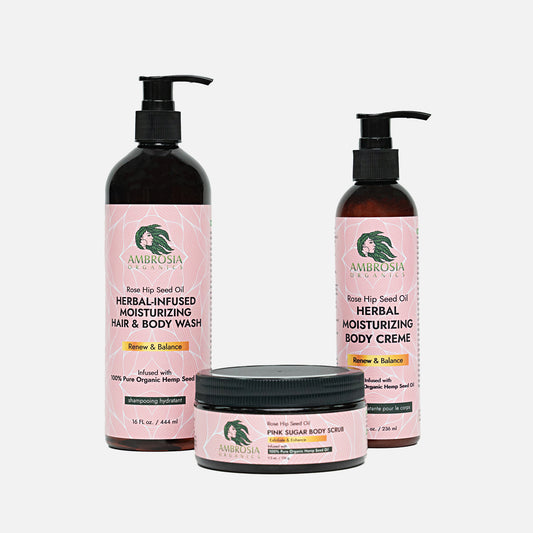 Herbal-Infused Hair & Body Wash, Rose Hip Seed Oil Body Creme & Sugar Body Scrub